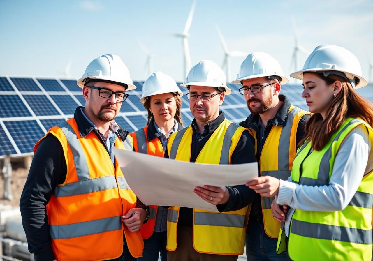 ROGIS engineering team reviewing technical plans on an industrial energy site